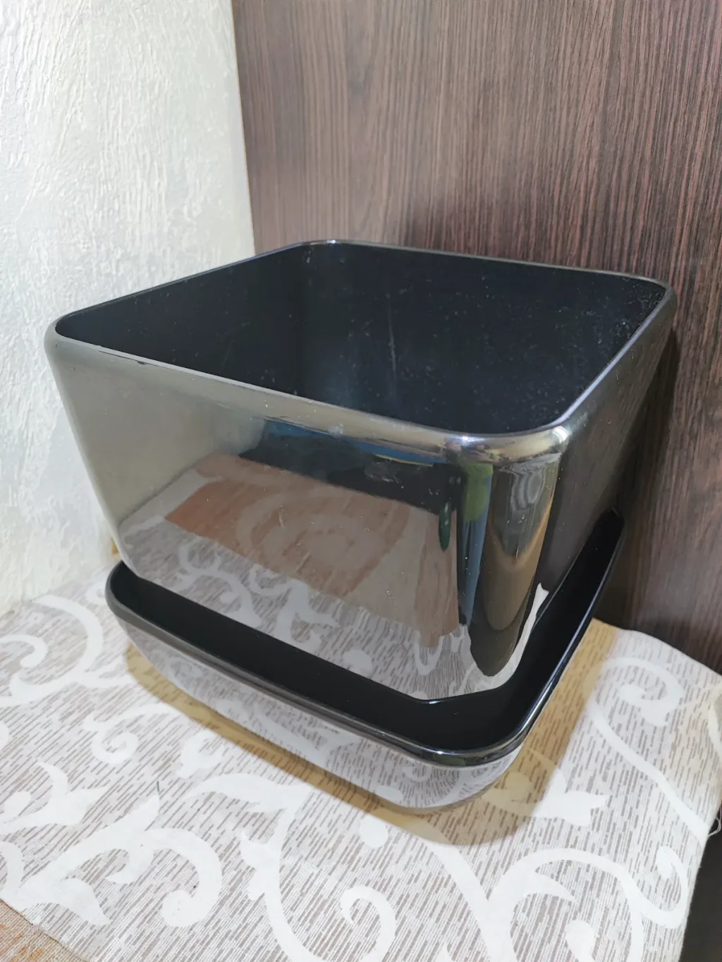 🪴 Вазон Lechuza Quadro 28 з піддоном (Чорний глянець)