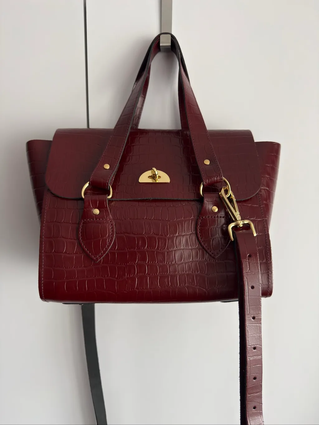 Бордова шкіряна сумка emily cambridge satchel company з тисненням під крокодила кожаная сумка нова